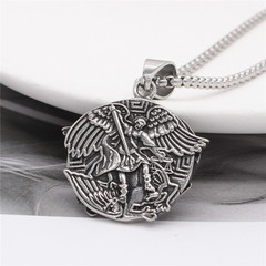 P1053 外貿飾品批發 古希臘戰神天使翅膀男士鈦鋼吊墜項鍊