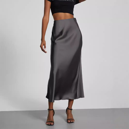 Women's Western-style elegant silk-like satin semi-slip dress, slimming and smooth, mid-length summer dress