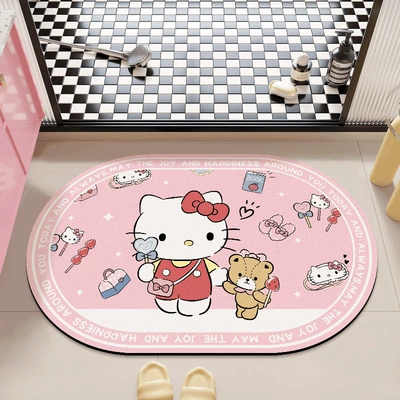 Avtomobil döşəmə paspasları — household mat, doormat for the toilet - hello-kitty-and-the-little-bear-go-shopping-40x60cm-diatom-mud