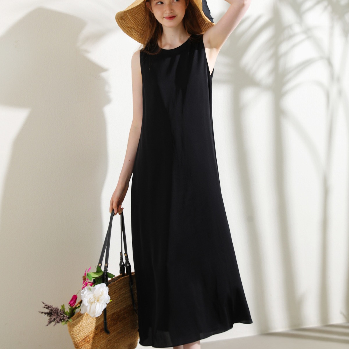 Summer silk elastic retro dress with sleeves sleevless
