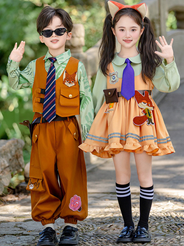 儿童万圣节cosplay衣服疯狂动物城尼克狐狸套装幼儿园角色扮演服|undefined
