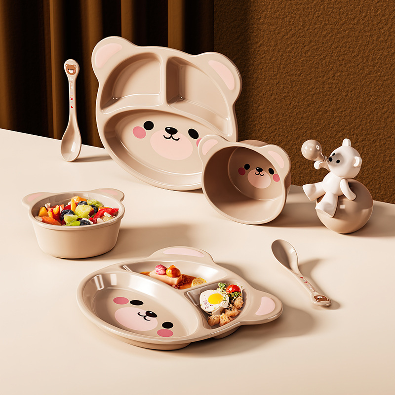 Children's Divided Plate, Cute and Fun Supplementary Food Tableware, Shatter-Resistant Food-Grade Plate, Little Bear Baby Plate