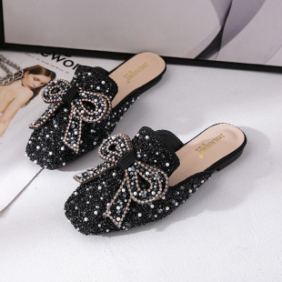 Closed toe half-support shoes women's summer wear fashionable flat sandals soft bottom Internet celebrity loafers plus size women's shoes 41-43