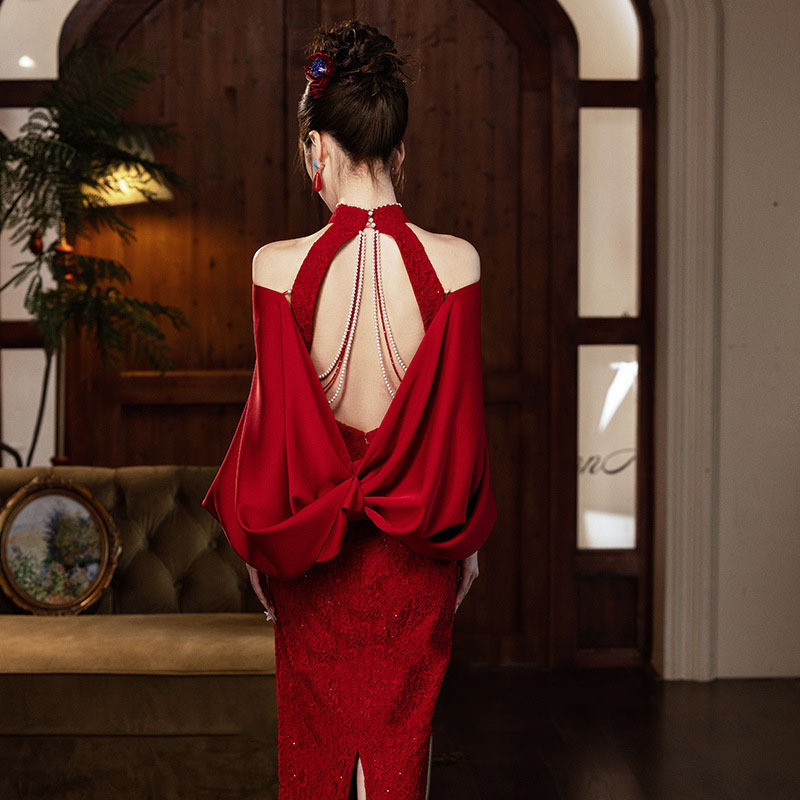 Cheongsam trajes de brindis de otoño 2025 nuevo rojo nuevo estilo chino mejorado compromiso ropa de banquete de moda retro image 4