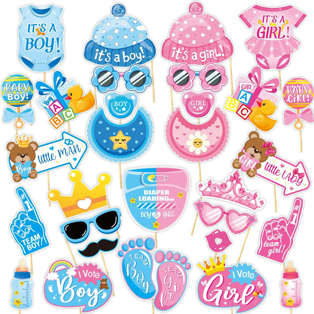 El género transfronterizo revela los accesorios de la foto de la decoración de la fiesta, los niños y las niñas anuncian los divertidos accesorios de la foto de la fiesta