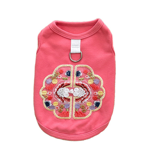 New spring and summer pet Chinese style dog and cat clothes Teddy Bichon Bear New Chinese style embroidery pulling vest