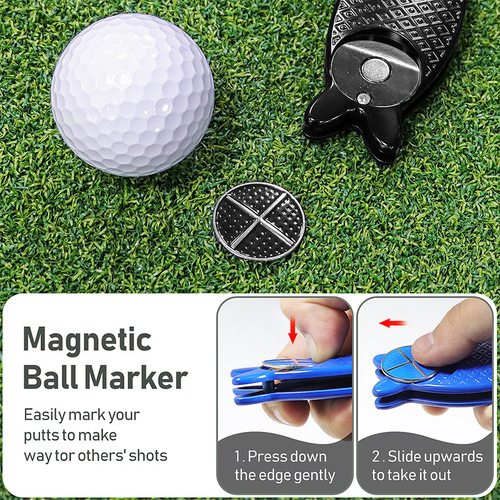 New fish type golf green fork folding spring ball fork metal head repair pitchfork course supplies manufacturer