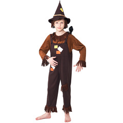 国境を越えたハロウィーン服装茶色の子供のバックパンツかかしの祝日パーティーの舞台演技服装男の子