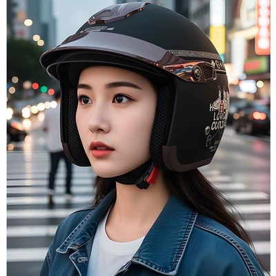 unisex half helmet, suitable for – Motosiklet kaskı (dəbilqə) - black-silver-plated-lenses-55-61-cm-head-circumference