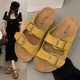 in stock Wholesale Vintage Belt Buckle Platform Buckle Slippers Women 2025 Summer Outfit Casual Beach Soft Slippers