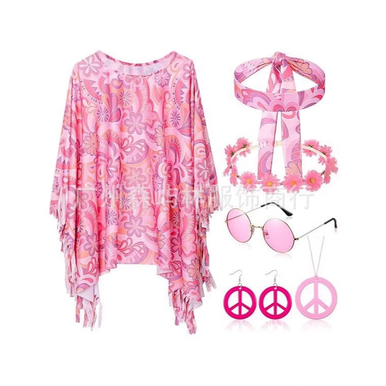 Новые европейские и американские трансграничные хэллоуинские плащи 70-х годов хиппи кисточки на голове с ожогами