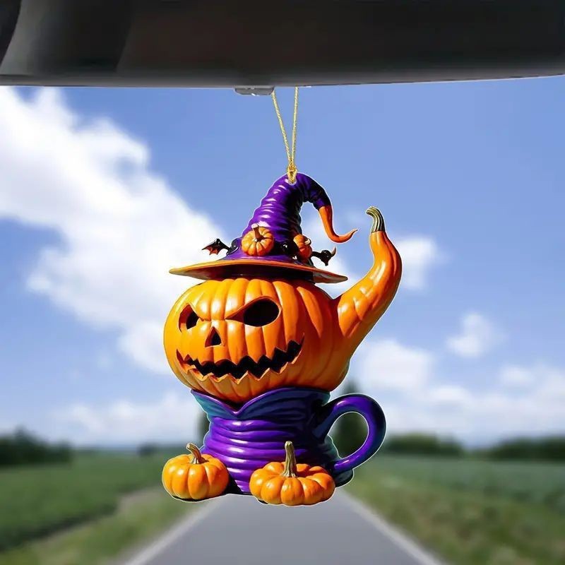 Nueva cabeza de calabaza acrílica 2D decoraciones de Halloween colgantes de espejo retrovisor de automóviles colgantes para el hogar
