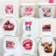 新款情人節卡車地精愛心狗奶牛自粘馬桶浴室牆貼畫裝飾壁畫KKSA70