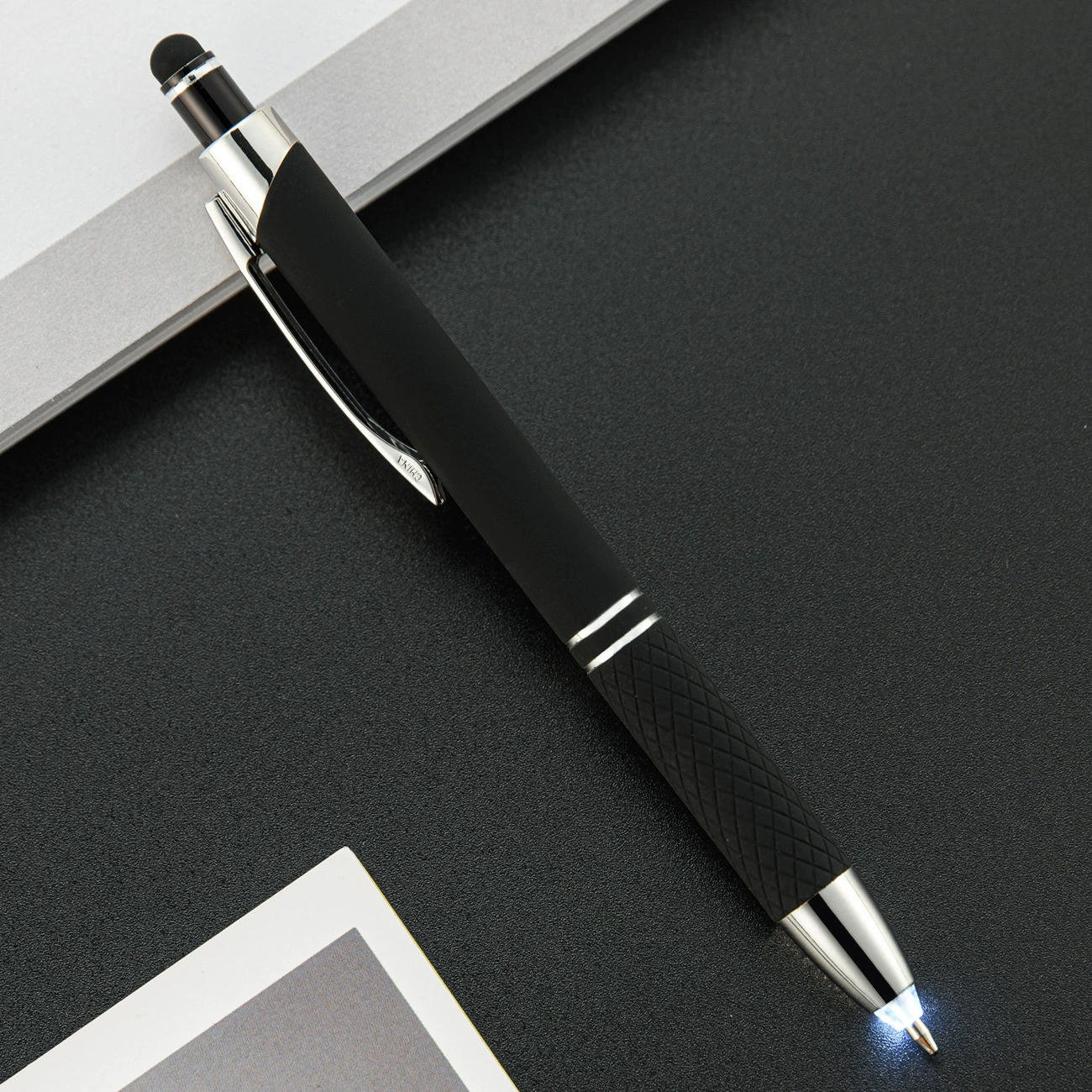 Universal creative metal multicoloured bulb, LED ballpoint pen for office for elementary school students, three in one
