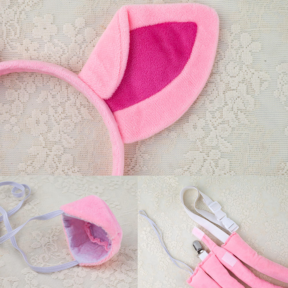 Halloween estilo explosivo transfronterizo lindo cerdo rosa oreja nariz diadema de cuatro piezas diadema de animal de peluche de dibujos animados