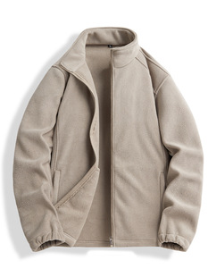 Outdoor Couple's Ao-grain Velvet Jacket Women's Autumn and Winter Warm Charge Clothes Inner Pile Fleece Clothes Vertical Collar Sports Cardigan for Men