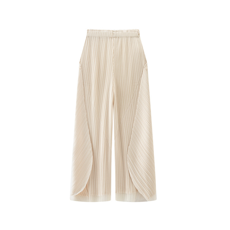 Miyake High Waist Drape Wide Leg Pants Women's Split Pleated Niche Design Loose Casual Pants Summer 2025 New