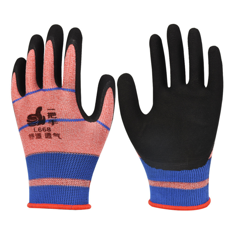 Dengsheng guantes de protección laboral L668 resistente al desgaste sitio de construcción transpirable antideslizante de goma guantes de cuero sumergido guantes de látex de jardinería