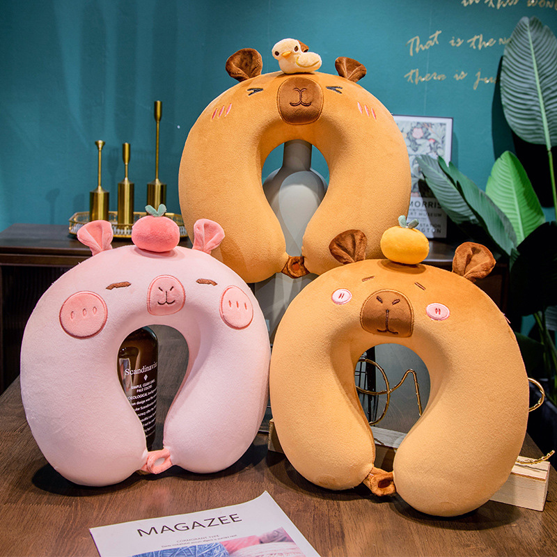 Memoria de dibujos animados Algodón u almohada cuello lindo almohada cervical protección de la columna cervical coche de viaje portátil multifuncional verano