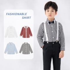 Children's clothing 2024 spring and autumn new children's shirt Korean style striped bottoming shirt boys' thickened solid color long-sleeved shirt
