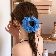 ブルーローズレースヘアークリップ女性后头部半分ザ · ヘアクリップ気质サメクリップ高级感髪カチューシャ髪饰り