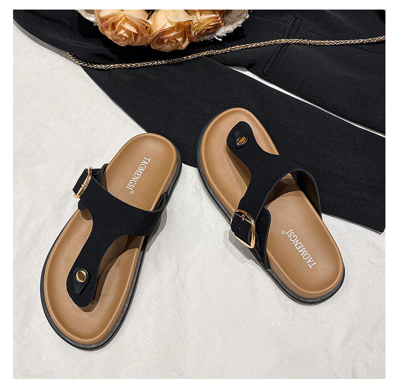Dép sandal nữ quai ngang da bò thật đế dày phong cách Hàn Quốc — Màu Kaki mặt nhung, Màu đen mặt nhung, Trắng sữa vân vải chi tiết 30
