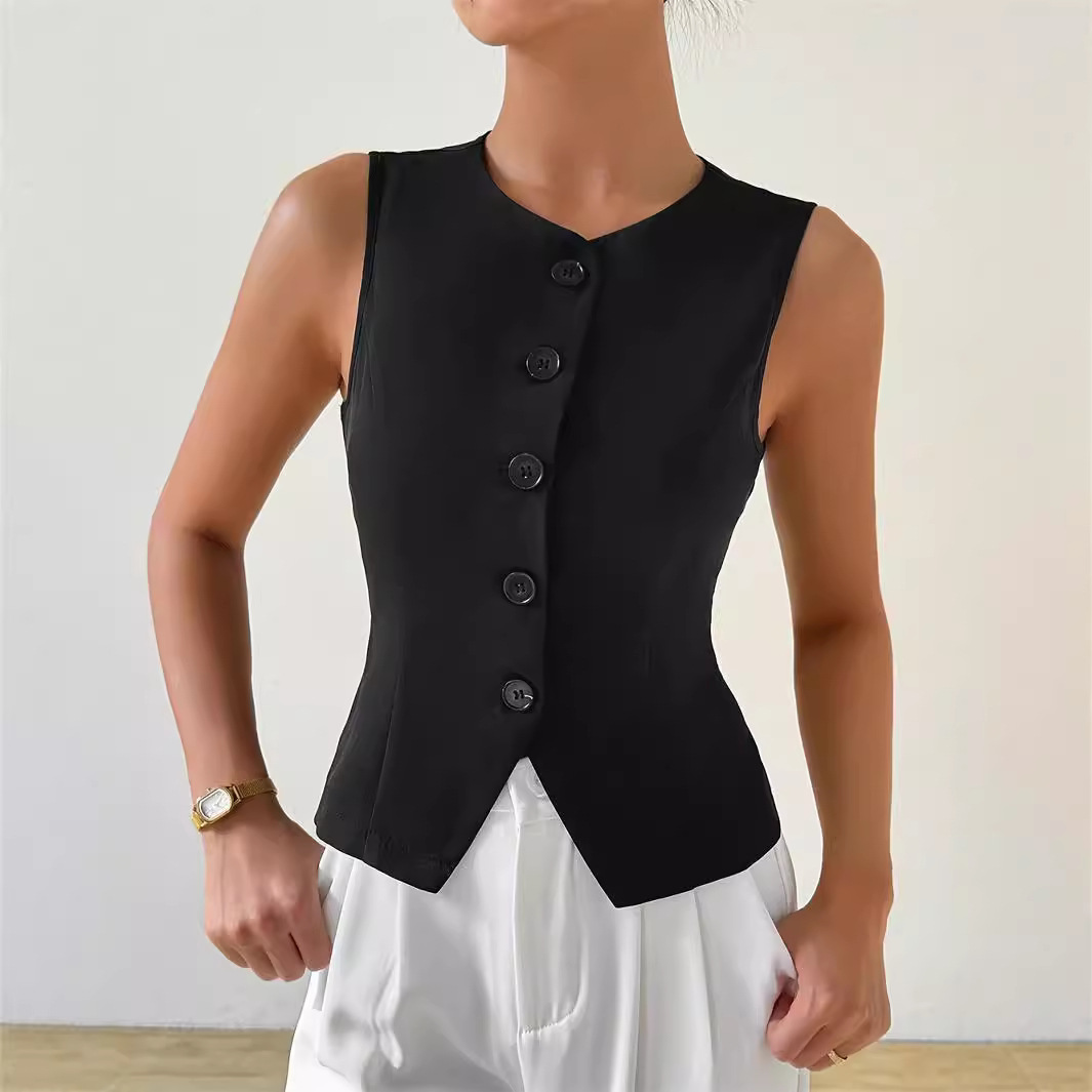 라운드 넥 민소매 여성 조끼 2024 가을 유럽과 미국 국경 패션 레저 새로운 재킷 제조 업체 도매