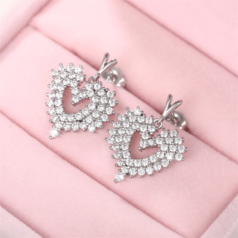Sparkling Heart Drop Earrings Set With Cubic Zirconia For Women_voghion.com