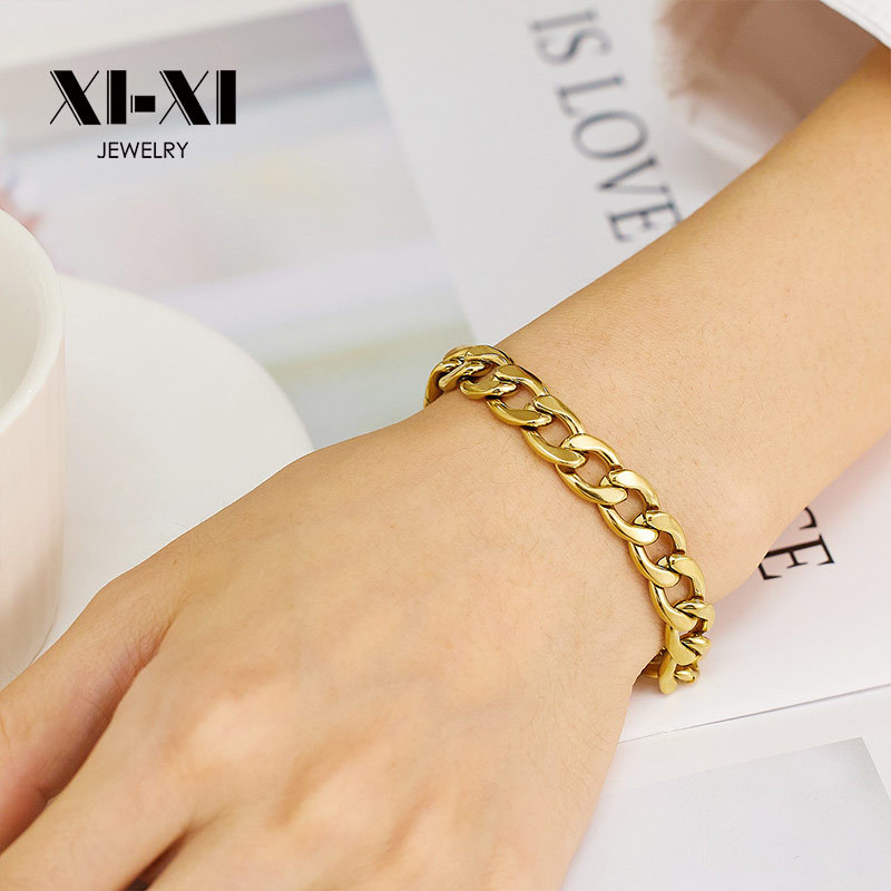 Cross-border Europe and the United States all-match thick chain titanium steel couple bracelet stainless steel retro personality hip-hop style Cuban bracelet