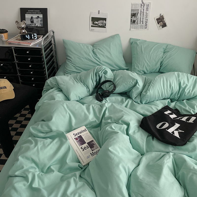 2024 nueva serie de cuatro piezas de mezcla y combinación de color sólido de algodón lavado de peso alto