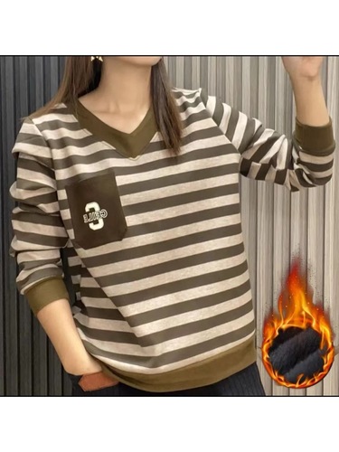 Winter Fleece Lined Thick Base Shirt Korean Style Loose Slimming Muscle Hiding Large Collar Blouse for Women