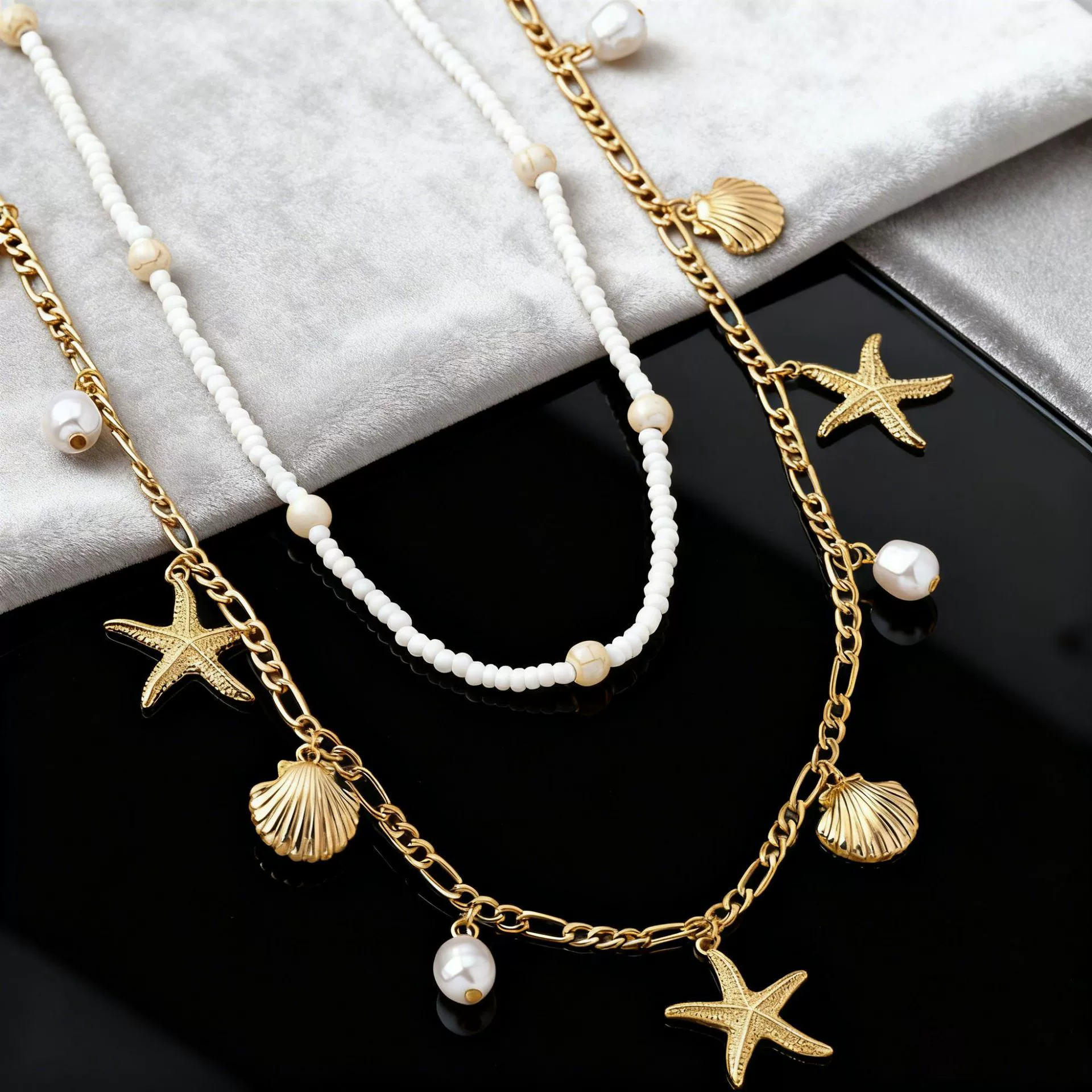 Beach chain from pearl, accessory, European style, boho style