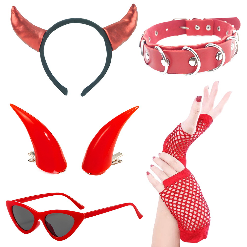 Set de Halloween para el Festival de los Fantasmas, diadema con cuernos de diablo, tridente, accesorios, alas de diablo, cola de diablo