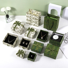 古典印花首饰盒古风蝴蝶结饰品包装盒戒指耳钉小礼盒珐琅绿包邮