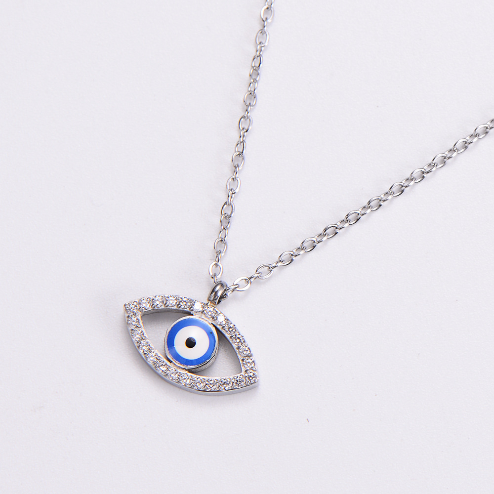 Womenu0027S Fashion Eye Titanium Steel Rhinestone Pendant Necklace Inlay Stainless Steel Necklaces