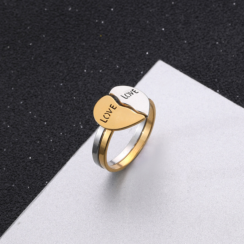 Couple Gender Sweet Letter Heart Shape 304 Stainless Steel Couple Rings
