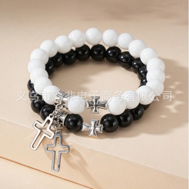 Women's Cross Friendship Bracelet Glass Beaded Cross Pendant Bracelet for Best Female Friends