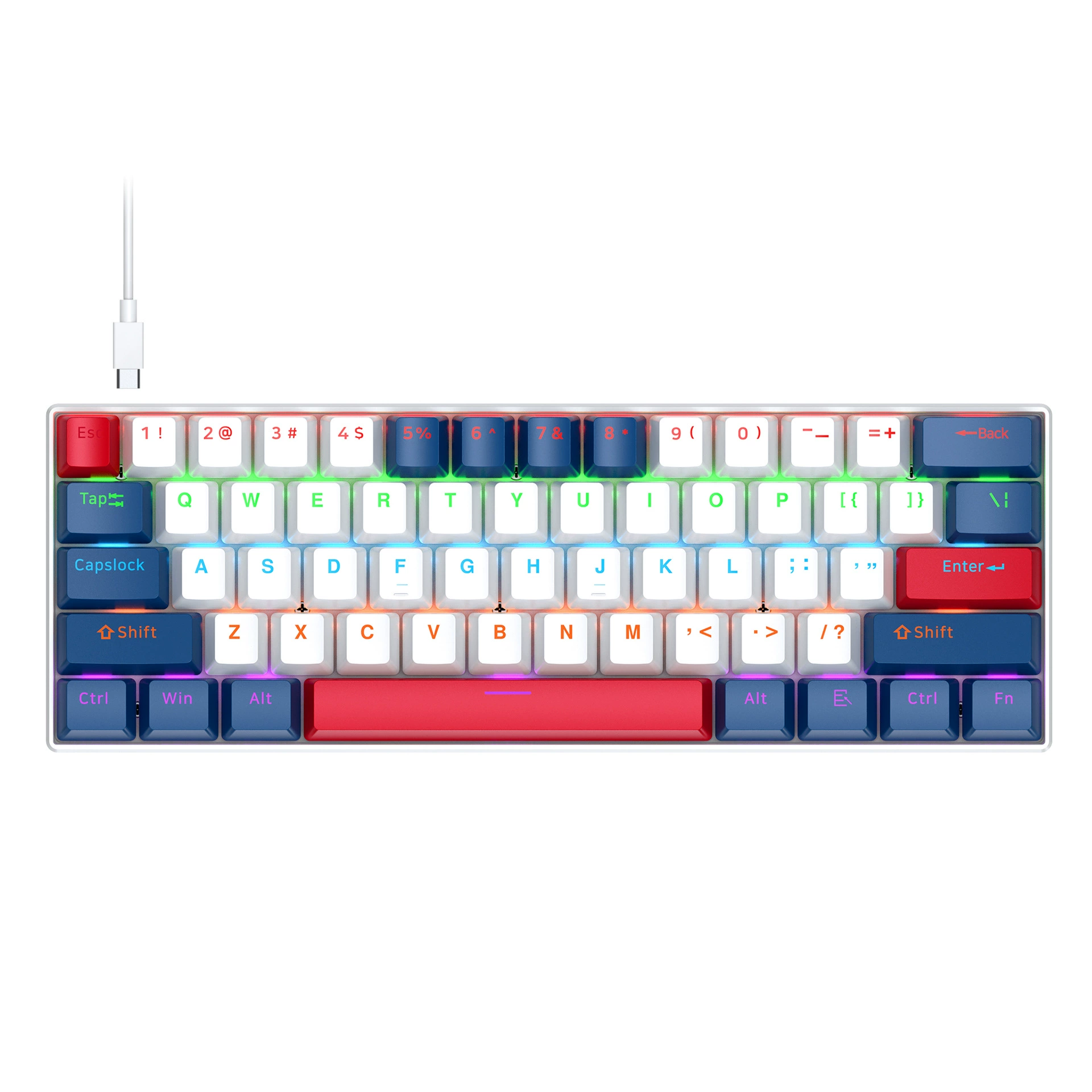 Т-Волк Громовой Волк T60 Механическая клавиатура RGB, цветная линейка разделяется, двойной бой, 61 клавиша, настоящая механическая клавиатура для игр