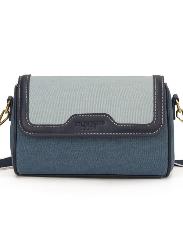 Bolso cilíndrico retro transfronterizo mujer 2026 nueva moda vaquero empalme bolso cuadrado textura banda ancha mochila image 6
