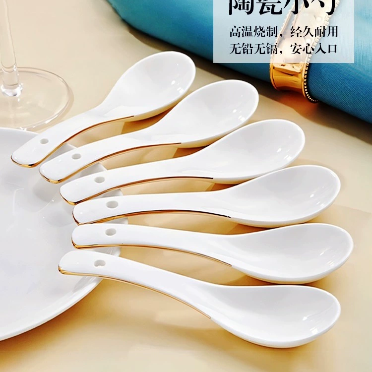 Керамическая маленькая ложка, бытовая ложка, чисто белая ложка под глазурью, ложка для питья Цзиндэчжэнь, большая ложка для ресторана, отеля, коммерческая
