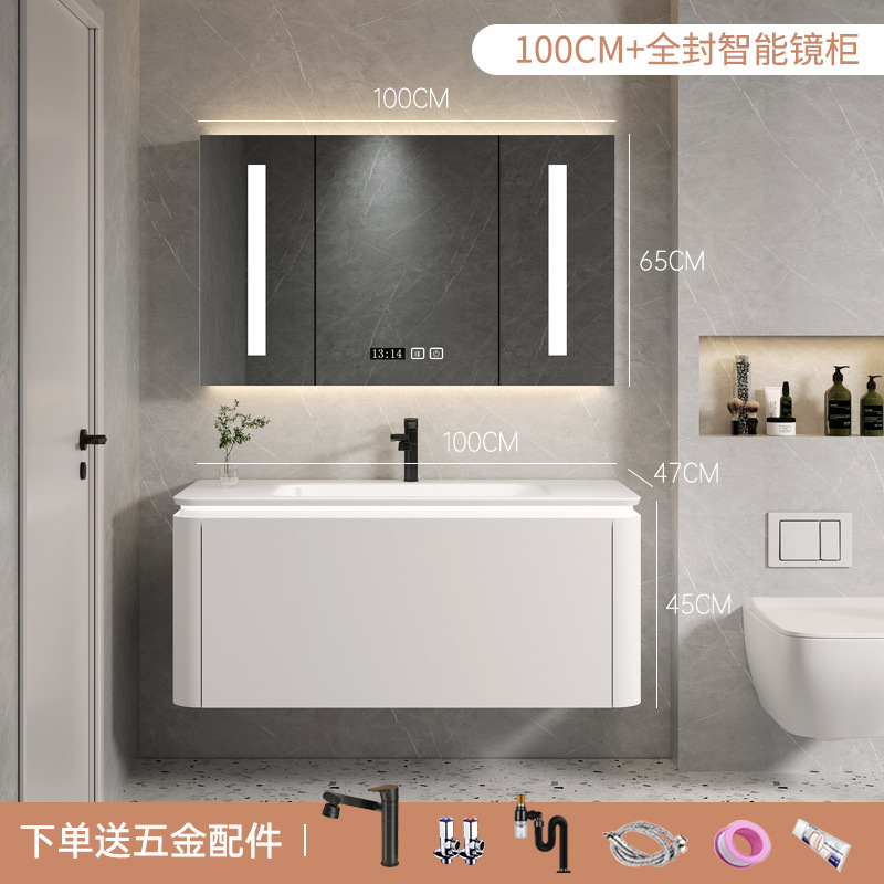 Estilo crema multi-capa de madera maciza gabinete de baño combinación baño lavabo inteligente baño espejo gabinete