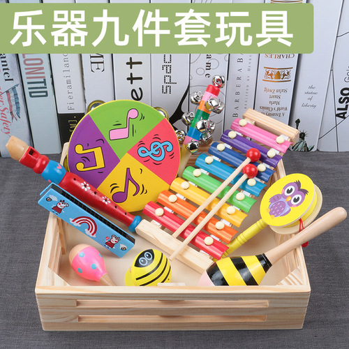 Wooden children's musical instrument combination wooden early education infant drum rattle percussion music set castanets musical instrument toys