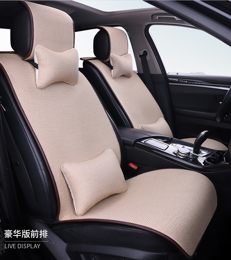 Car Seat Cushion, Universal for All Seasons, Car-Specific Cotton and Linen Thickeneded, Tie-Free Fabric Linen Single-Piece Car Seat Cushion and Chair Cover