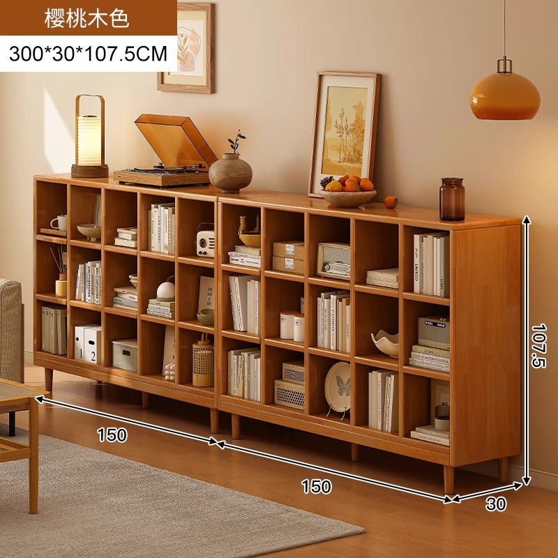 Estantería de madera maciza, cajones de piso a techo, armarios de sala de estar, armarios de rejilla combinados contra la pared, estantes de almacenamiento, estanterías cortas integradas