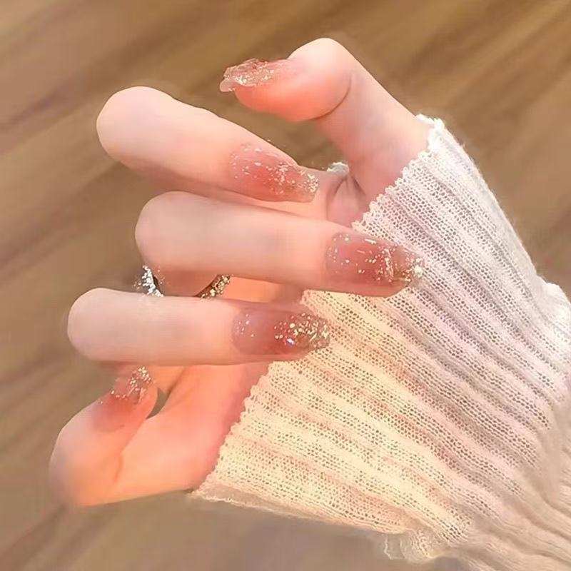 穿戴甲纯手作碎钻奶咖色腮红美拉德黄皮指甲贴氛围感显白美甲贴片|undefined