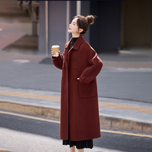 2025秋冬新款娃娃领双面羊毛大衣女长款过膝宽松呢子外套 YE6511