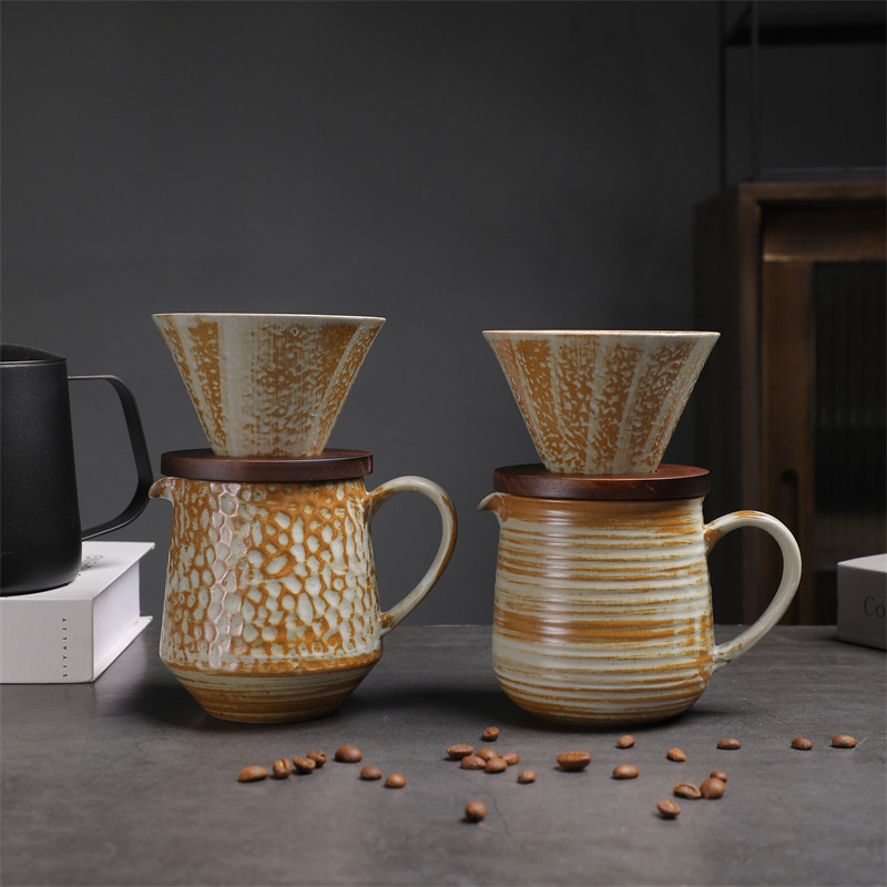 Ceramic Pot Top Quality Set, Vintage Filter, Hand-Brewed Coffee Supply, Sharing Pot, V60 Funnel_voghion.com