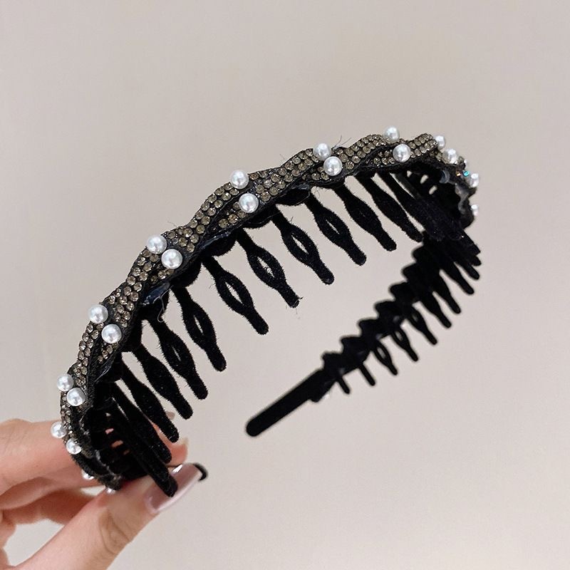 植毛ラインストーンパールヘッドバンドヘアプレスヘッドバンド 2025 新しい多用途ヘアバンド前髪ヘアバンド歯付き滑り止めヘッドバンド|undefined