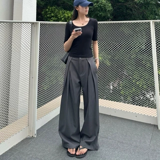 2026年新款西装裤女宽松显瘦垂感拖地裤女士阔腿裤子设计感长裤