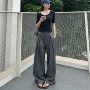显瘦宽松女士拖地西装裤